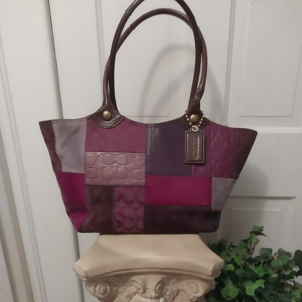 🔥Coach 14045 Bleecker Patchwork Tote Bag Purple And Brown EXC condition!!🔥